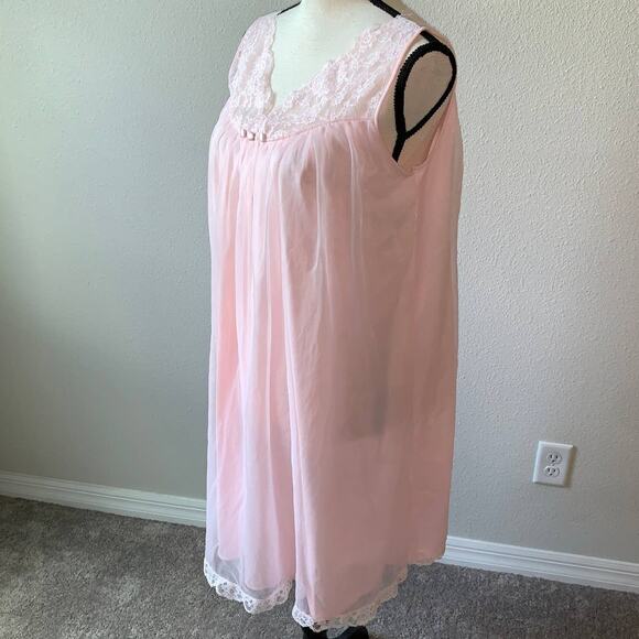 Pink Overlay Sleeveless Night with Lace inserts Vintage - Small - Picture 3 of 7